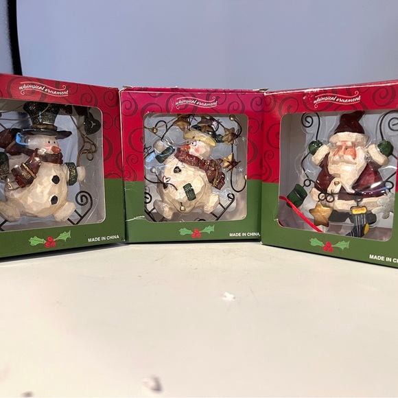 Whimsical Ornaments.  Santa and Two Snowmen.   NIB - Picture 1 of 7
